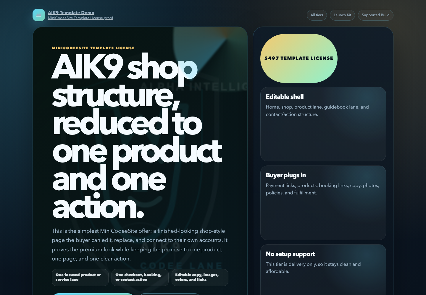 AIK9 template license front screen