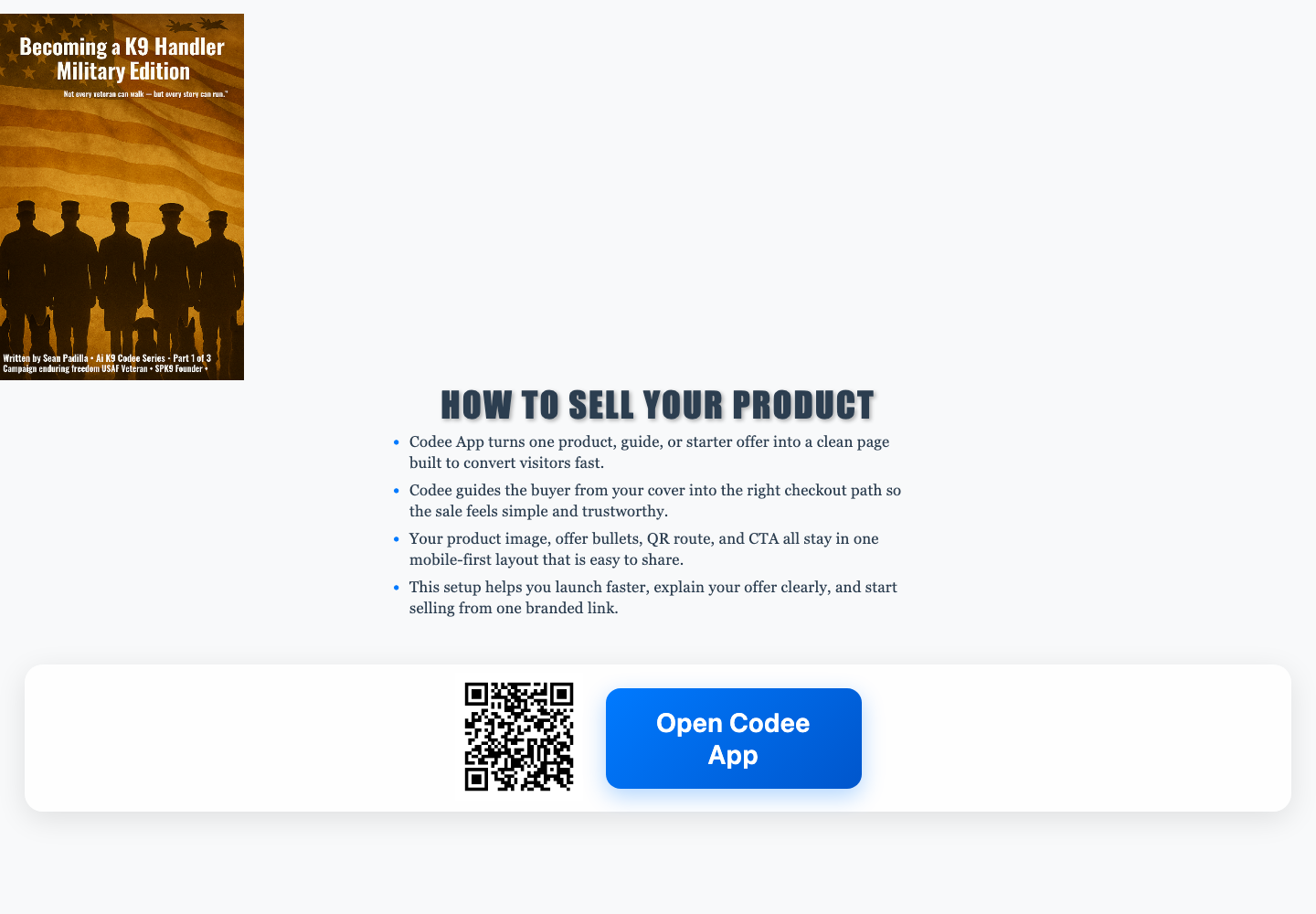 Original Codee App storefront front screen